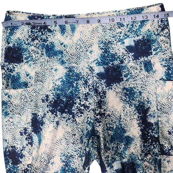 Bally Total Fitness Blue Patterned High Rise Pocket Work Out Leggings. L - Picture 5 of 7